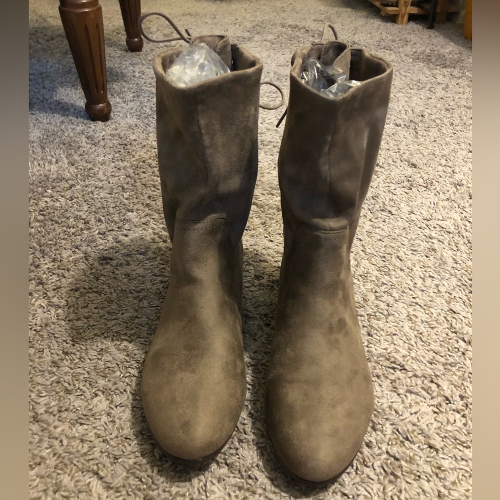 Aldo Theaniel Suede Rear Tie Slouchy Mid Calf Flat Boots